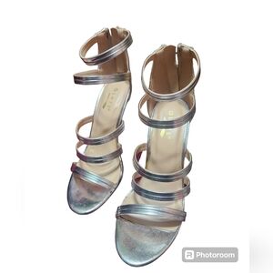 Strappy Silver Chunky Heels